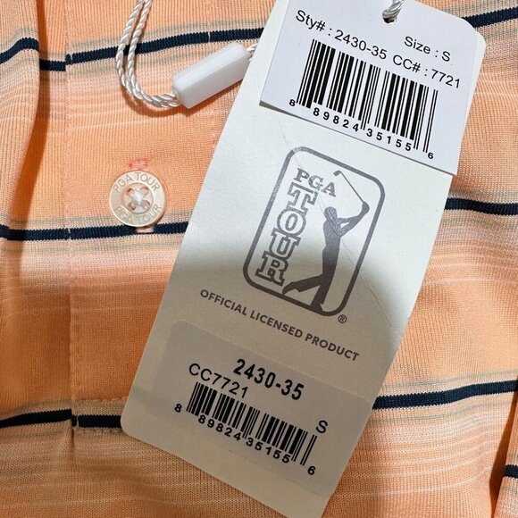 PGA Tour Mens Size S Peach Striped Golf Polo Shirt Official Licensed Product NWT - Picture 4 of 6